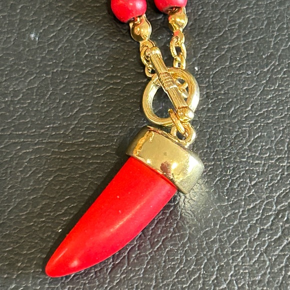 Red Horn Beaded BOHO Necklace - Picture 5 of 8